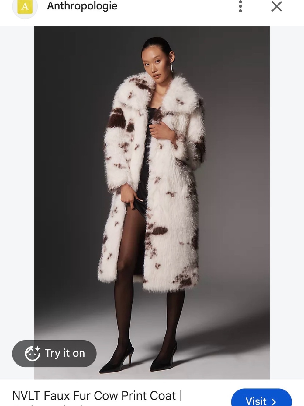 NWT NVLT Anthropologie Faux Fur Coat Cow print *SOLD OUT”